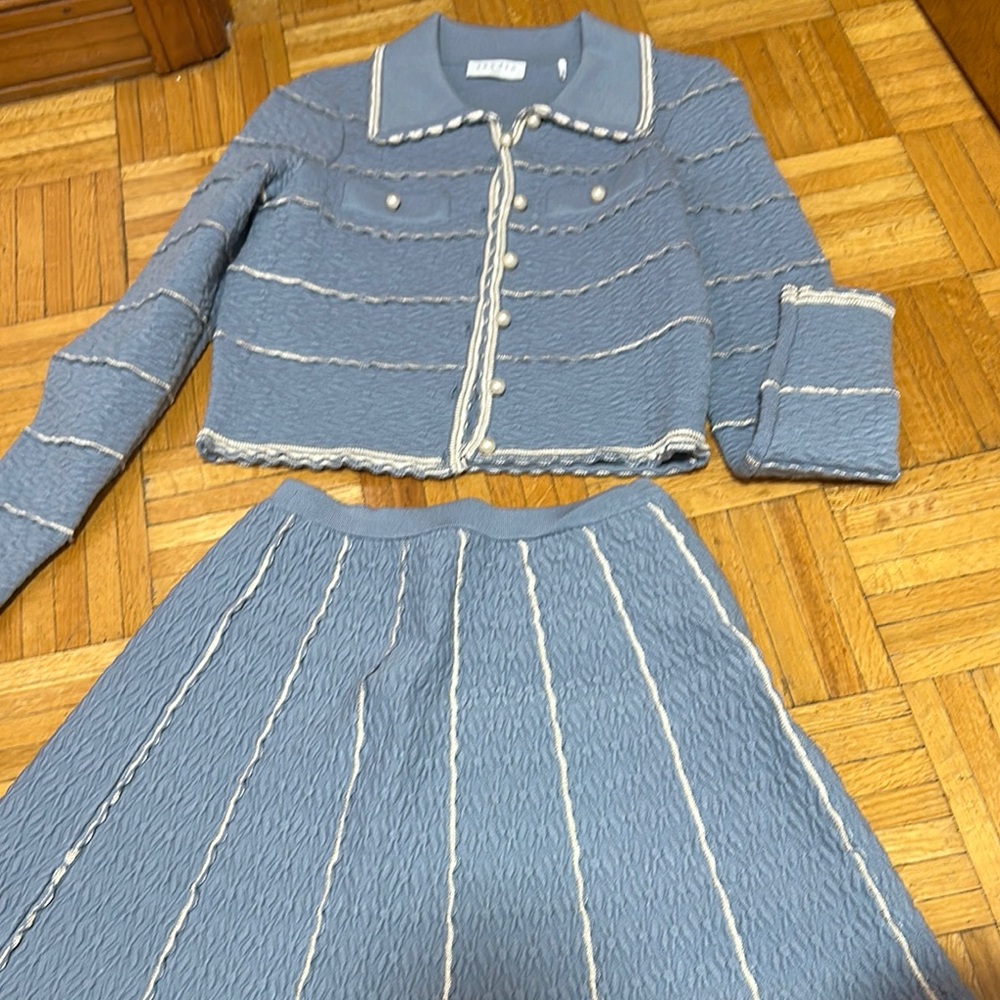Sandro Blue and Cream Skirt Set